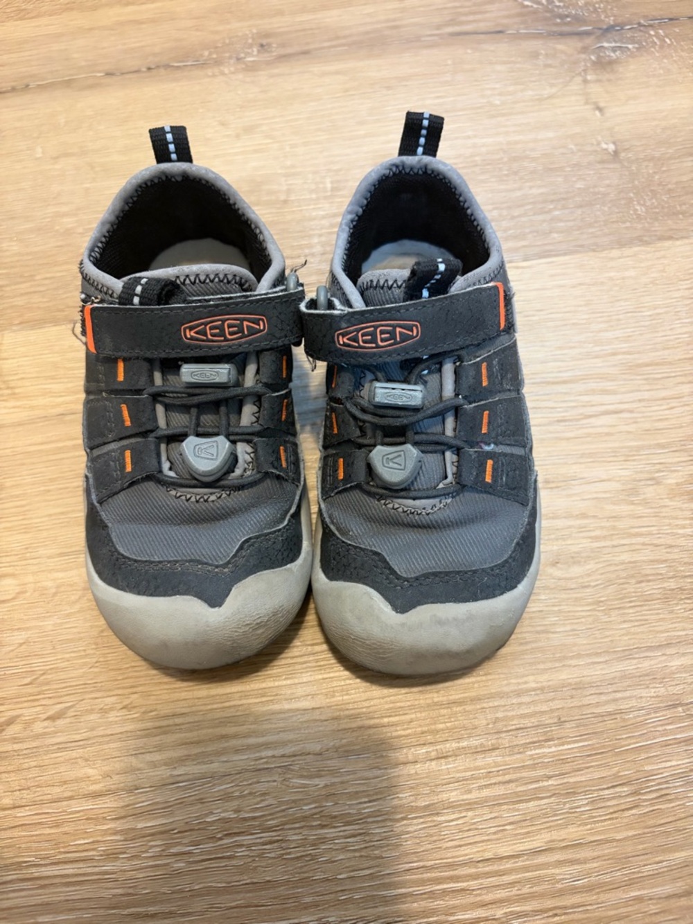 KEEN Kids Black and Gray Sneakers with Orange Accents